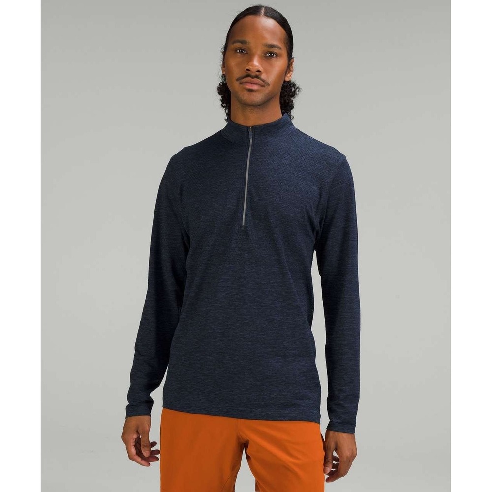Lululemon Metal Vent Tech Pullover Mens L Blue Half Zip Performance Stretch EUC